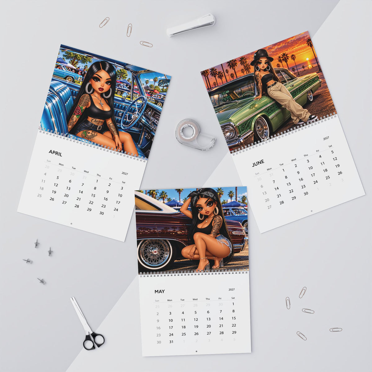 Chicanas 2027 wall calendar by Kadric Publishing LLC with colorful cultural artwork and monthly grid layouts