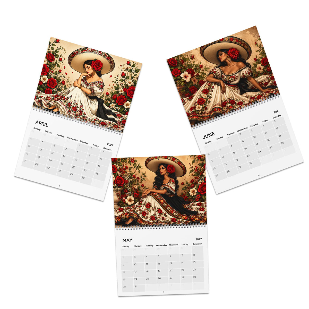 Mexican Ladies 2027 wall calendar by Printify, featuring vibrant illustrations of women for 2027 year.
