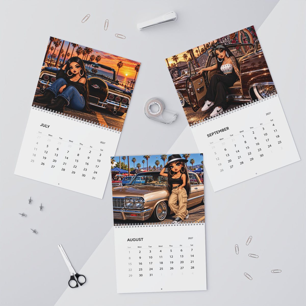 Chicanas 2027 wall calendar by Kadric Publishing LLC, featuring vibrant artwork of Chicana women
