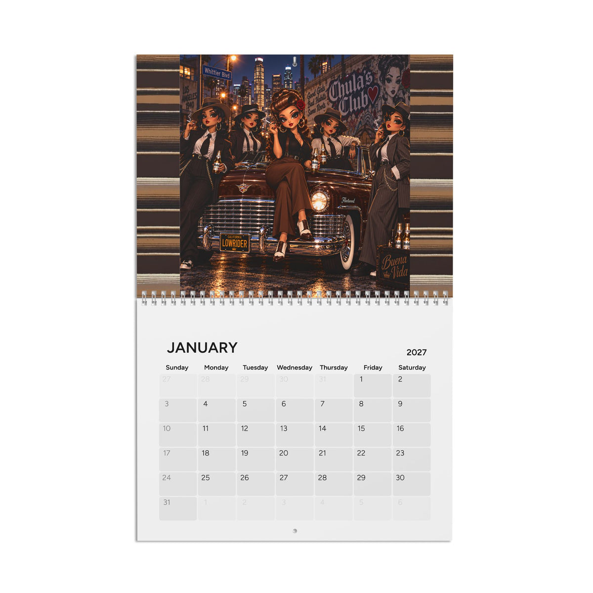 Cute Pachuca Pin-Up Garage Calendar 2027 featuring vintage pin-up art and garage themes, perfect for wall decoration.