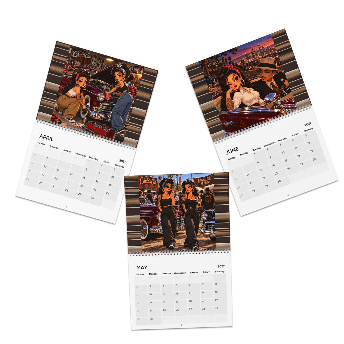 Cute Pachuca Pin-Up Garage Calendar 2027 featuring vintage pin-up style artwork and month grid, printed on high-quality paper.