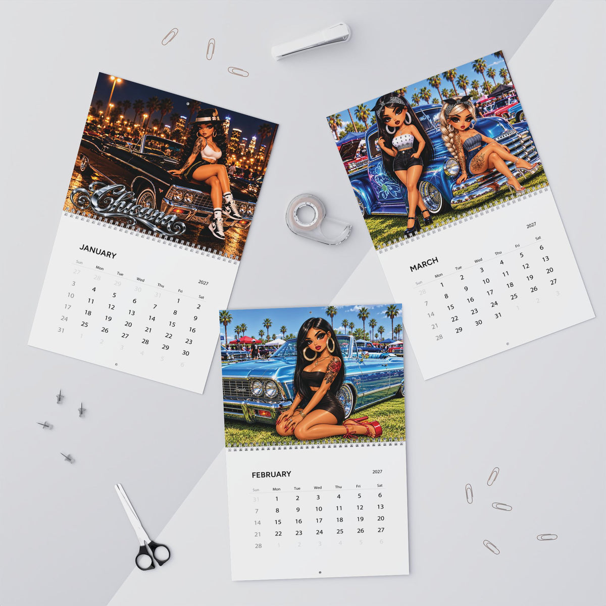 Chicanas 2027 wall calendar by Kadric Publishing LLC, featuring colorful cultural artwork.