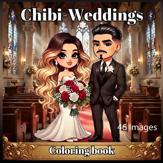 Paperback Chibi-Weddings Coloring Book by Kadric Publishing featuring a colorful cover with wedding-themed chibi characters.