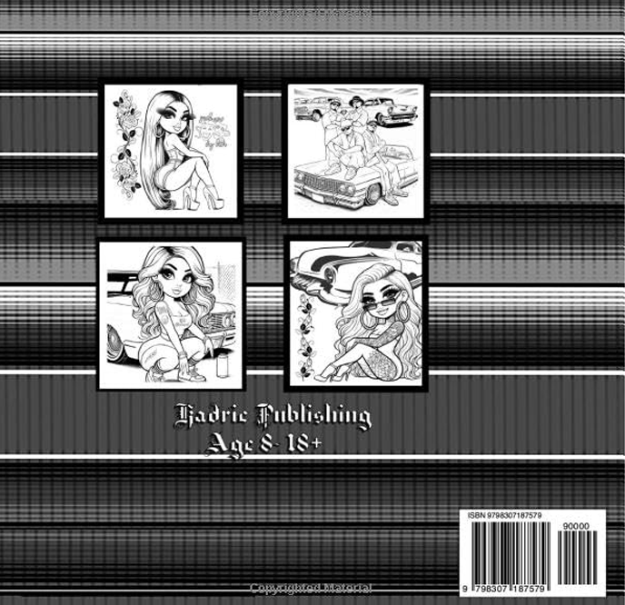 Back cover of Kadric Publishing's Chibi-Cholas Coloring Book featuring 30 unique chibi-style character illustrations in a paperback format.