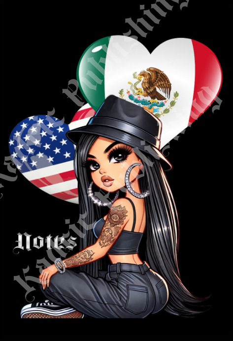 Paperback Chicana US/Mexico flag notebook with 200 lined pages, featuring a vibrant flag cover design.