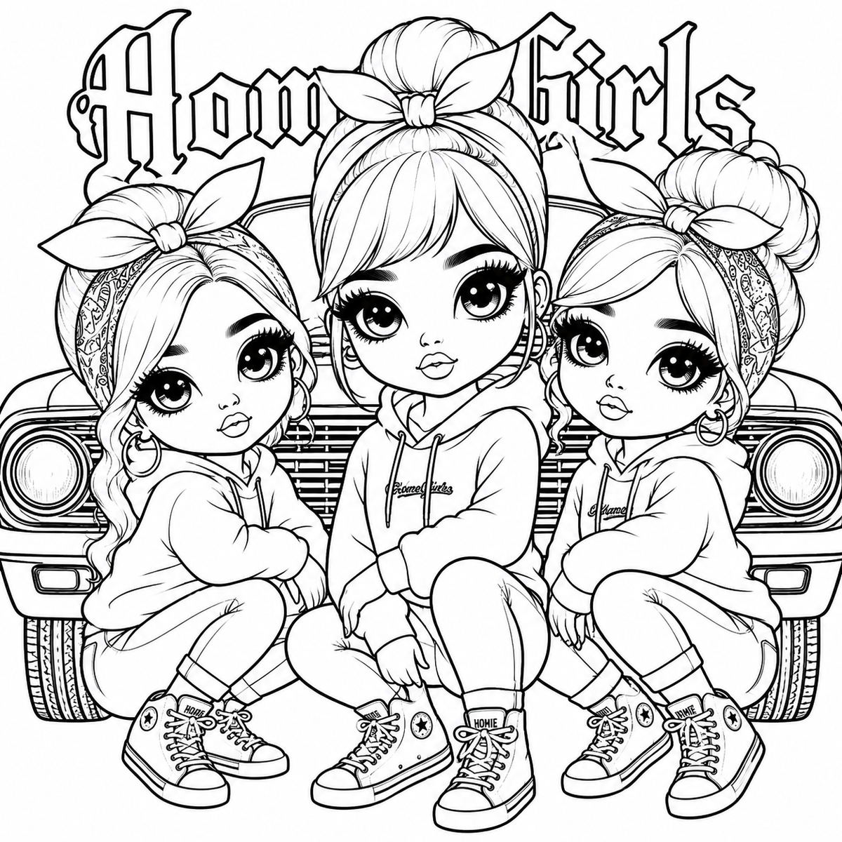 Homegirls 2 Adult Coloring Book: 50 Bold & Easy Chicana-Inspired Coloring Pages: Featuring Homegirls, Lowrider Culture, Roses, Tattoos, Fashion, and Urban Art