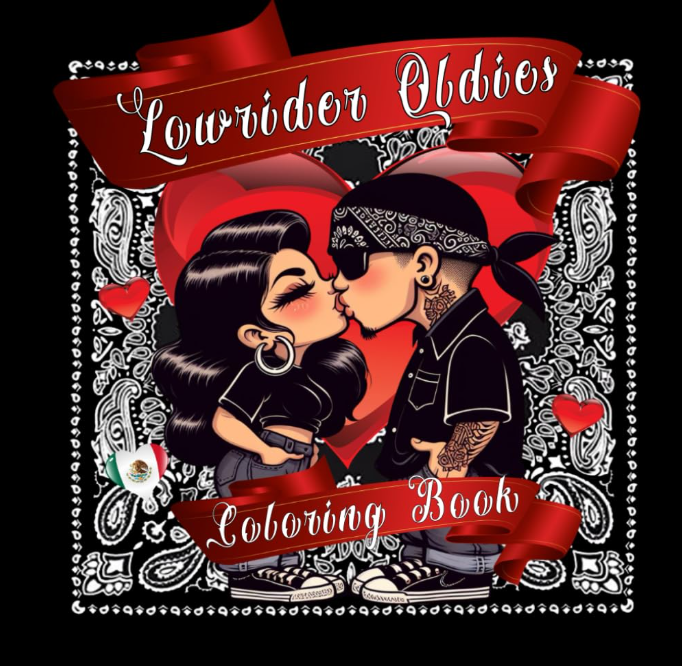 Paperback Lowrider Oldies Coloring Book for Adults by Kadric Publishing, featuring vintage lowrider car illustrations on the cover.