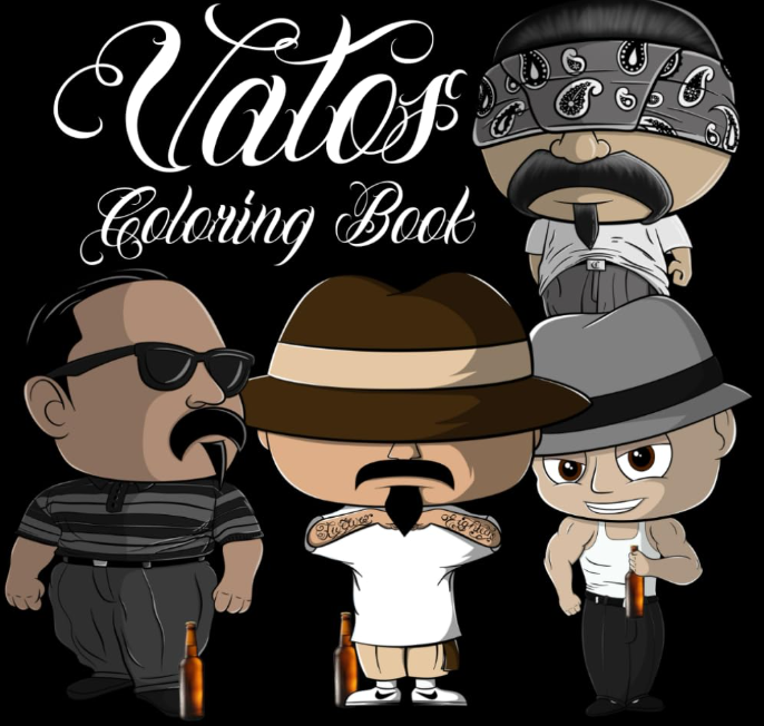 Vatos adult coloring book by Kadric Publishing, paperback with detailed cover design featuring intricate patterns and artwork.